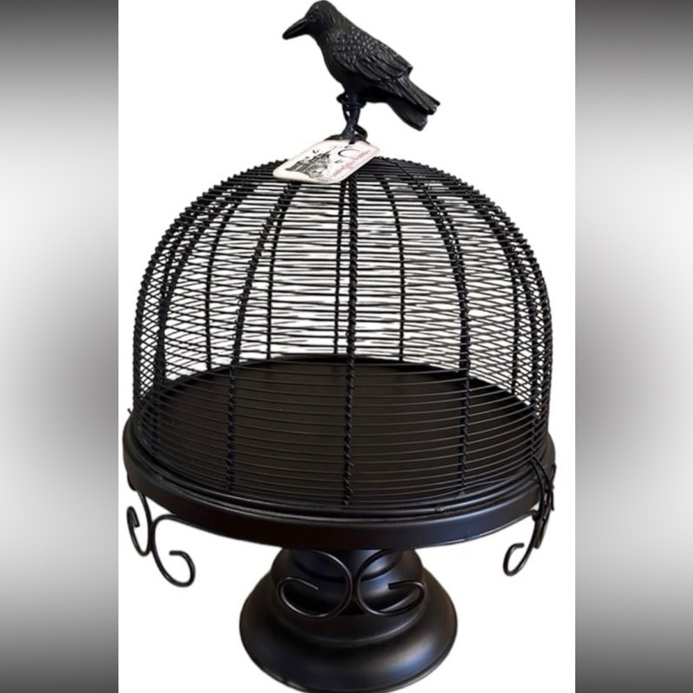 Raven Gothic Large cake stand Dome Topper Decor New HTF Halloween Decor 18”